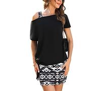 Gyabnw Robe Femme Été 2 Pièces T Shirt Manche Courte et Robes à Bretelles Rayée Ronde Chic Casual Courte Robe d Été Femmes Plage Bureau Vacances