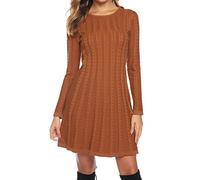 Gyabnw - Robe pull en tricot torsadé à manches longues et col rond, pour femmes, Marron/col rond, XXL