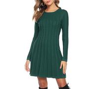 Gyabnw - Robe pull en tricot torsadé à manches longues et col rond, pour femmes, Vert / col rond, L