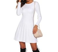 Gyabnw Robe Pull Femme Automne Casual Tricotée Col Rond Robe Pull Élégante Manches Longues Mini Robe Pull A Ligne pour Soirée Détente,Blanc-A L
