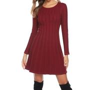 Gyabnw Robe Pull Femme Automne Casual Tricotée Col Rond Robe Pull Élégante Manches Longues Mini Robe Pull A Ligne pour Soirée Détente