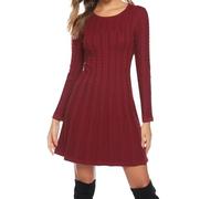 Gyabnw Robe Pull Femme Automne Casual Tricotée Col Rond Robe Pull Élégante Manches Longues Mini Robe Pull A Ligne pour Soirée Détente,Vin Rouge-A XXL