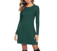 Gyabnw Robe Pull Femme Automne Chic Tricotée Robe Pull Col Rond Casual Manches Longues Mini Robe Pull Élégante pour Fête Cocktail Loisirs,Vert-A XS