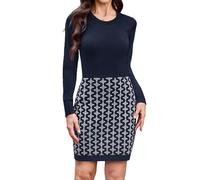 Gyabnw Robe Pull Femme Automne Hiver Col Rond Slim Tricot Manche Longue Élégante Casual Bureau Fête,Bleu Marine, Taille S EU