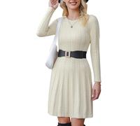 Gyabnw Robe Pull Femme Hiver Casual Tricotée Robe Pull Élégante Col Rond Robe A Ligne Manches Longues Mini Robe Pull pour Détente Soirée Cocktail