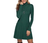 Gyabnw Robe Pull Femme Hiver Chic et Elegant Robe en Laine Manche Longue Robe à col Roulé Cocktail Soiree,Vert-B XS