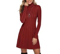 Gyabnw Robe Pull Femme Hiver Chic et Elegant Robe en Laine Manche Longue Robe à col Roulé Cocktail Soiree