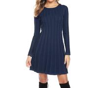 Gyabnw Robe Pull Femme Hiver Tricotée Col Rond Robe Pull Casual Manches Longues A Ligne Robe Pull Élégante pour Soirée Détente,Marine-A XS