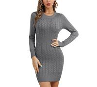 Gyabnw Robe Pull Tricotée Col Rond Basique Automne Hiver Slim Élastique en Tricot Élégante avec Manches Longues pour Bureau Fête Casual