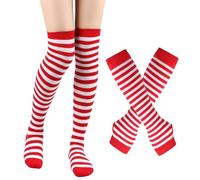 Gyaimxfu Bas de Noël pour femme - Chaussettes hautes rayées douces - Chaussettes hautes pour femmes et filles - Chaussettes tendance pour femme - Pour Halloween, cosplay, fête et vêtements de tous les