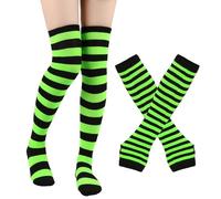 Gyaimxfu Bas de Noël pour femme - Chaussettes hautes rayées douces - Chaussettes hautes pour femmes et filles - Chaussettes tendance pour femme - Pour Halloween, cosplay, fête et vêtements de tous les