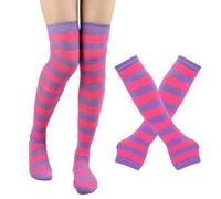 Gyaimxfu Bas de Noël pour femme - Chaussettes hautes rayées douces - Chaussettes hautes pour femmes et filles - Chaussettes tendance pour femme - Pour Halloween, cosplay, fête et vêtements de tous les