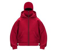 Gyaimxfu Cagoule Ninja à capuche zippée pour homme avec cagoule, décontracté, surdimensionné, veste masque, fermeture éclair, sweat à capuche Y2K, veste de transition coupe-vent, moto, vélo, B Red., M
