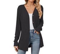 Gyaimxfu Cardigan long d'hiver pour femme - Tricot surdimensionné - Cardigan en tricot épais - Boutonnière - Décontracté - Basique - Long cardigan en tricot, Noir , XL