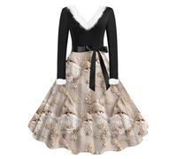 Gyaimxfu Robe de Noël à manches longues pour femme - Robe de cocktail vintage Hepburn - Robe de Noël trapèze - Robe midi - Costume Grinch - Robe de fête pour adulte - Coupe ajustée - Jupe plissée,