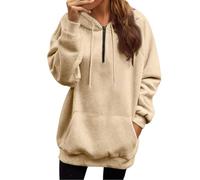 Gyaimxfu Sweat à capuche surdimensionné pour femme - Demi-fermeture éclair - Manches longues - Automne - Hiver - Couleur unie - Chaud - Basique - Loisirs - Vêtement d'extérieur - Style sport