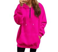 Gyaimxfu Sweat à capuche surdimensionné pour femme - Demi-fermeture éclair - Manches longues - Automne - Hiver - Couleur unie - Chaud - Basique - Loisirs - Vêtement d'extérieur - Style sport