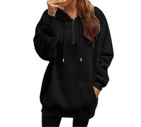 Gyaimxfu Sweat à capuche surdimensionné pour femme - Demi-fermeture éclair - Manches longues - Automne - Hiver - Couleur unie - Chaud - Basique - Loisirs - Vêtement d'extérieur - Style sport