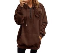 Gyaimxfu Sweat à capuche surdimensionné pour femme - Demi-fermeture éclair - Manches longues - Automne - Hiver - Couleur unie - Chaud - Basique - Loisirs - Vêtement d'extérieur - Style sport
