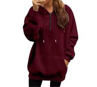 Gyaimxfu Sweat à capuche surdimensionné pour femme - Demi-fermeture éclair - Manches longues - Automne - Hiver - Couleur unie - Chaud - Basique - Loisirs - Vêtement d'extérieur - Style sport