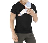 Gyaimxfu T-shirts pour homme - Été - Loisirs - Kangourou - Papa - T-shirt avec poche - Col en V - Manches courtes - Léger - Coupe ajustée - Respirant, Noir , M