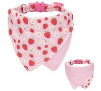 Gyapet Collier pour chat avec bandana double face, couleur unie et motif fruits, pendentif cloche, sécurité amovible, adorable fraise rose