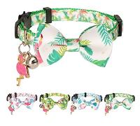 Gyapet Collier pour chat avec nœud papillon flamant rose et clochette de sécurité détachable pour chaton forêt tropicale été flamant rose C