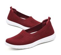 GYCF Chaussures à Enfiler Femmes Ultra-Légères,Chaussures Marche Slip on Orthopédiques,Été Respirante Maille Aérée Baskets avec Soutien de la voûte Plantaire,Rouge,37EU