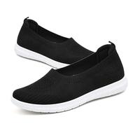 GYCF Chaussures à Enfiler Femmes Ultra-Légères,Chaussures Marche Slip on Orthopédiques,Été Respirante Maille Aérée Baskets avec Soutien de la voûte Plantaire,Noir,38EU