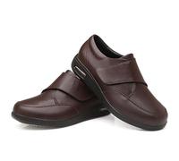 GYCF Chaussures Cuir,Hommes Chaussures Marche Diabète,Arthrite œdèmes Pieds Gonflés Chaussures Ajustables pour Personnes Âgées Chaussures de Bandage Pantoufles,Marron,46EU