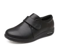 GYCF Chaussures Diabétiques Cuir pour Hommes,Extra Large Orthopédiques Chaussures,Réglable Médicales pour Pieds Enflés Arthrite œdème Fasciite Plantaire,Noir,43.5EU