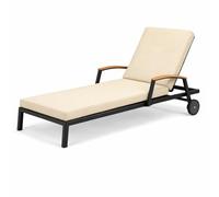 GYCS Coussin De Chaise Longue en Polyester Imperméable, Mousse 50D, Antidérapant avec 6 Attaches Et Accoudoirs, pour Transat Jardin Exterieur,Off,183x53x5cm