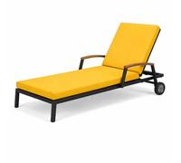 GYCS Coussin De Chaise Longue en Polyester Imperméable, Mousse 50D, Antidérapant avec 6 Attaches Et Accoudoirs, pour Transat Jardin Exterieur,Wheat Yellow,193x56x8cm