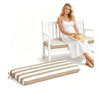 GYCS Coussin Exterieur, Coussin Chaise Exterieur, Coussins De Jardin, Coussin Banquette en Polyester Imperméable, Mousse 50D, 2 Sangles, Housse Zip pour Banc, Déhoussable,Hazel Stripes,140x55x5cm