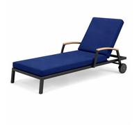 GYCS Matelas Transat Imperméable en Polyester, Rembourrage Mousse 50D, Dessous Antidérapant, 6 Attaches Et Accoudoirs pour Chaise Longue Extérieure Résistant À l'eau Et Léger,Dark Blue,188x58x5cm