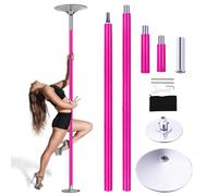 Gydcbhy Kit de pole dance et fitness portable en silicone rose, hauteur réglable de 2,2 à 2,7 m, acier chromé sans soudure, rotation à 360°, modes statiques, installation sans perçage, pour studio, sa