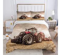 GYDGS Parure de Lit 200x200 Adulte Tracteur Rouge Adulte 3 Pièces Parure de Lit 2 Personnes en Microfibre, Ensemble de Literie avec 1 Housse de Couette avec 2 Taie d'oreiller 65x65 cm