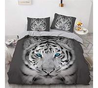 GYDGS Parure de lit 220x240 Adulte Tigre Blanc 3D Gris Housse de Couette en Microfibre, Ensemble de literie avec 1 Housse de Couette + 2 Taie d'oreiller 65x65 cm