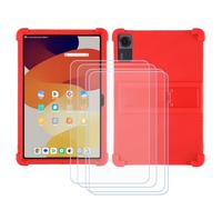 GYDQQKJ Coque + 4 pièces Verre Trempé écran Glass pour HAOVM M8 (8.0"), Housse Etui Flexible Protection Souple Silicone Gel Rouge TPU Case Cover - Rouge