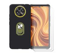 GYDQQKJ Coque avec 2X Verre Trempé écran Glass pour Cubot King Kong Ace 5 (6.75"), Housse Etui Flexible Protection Souple Silicone Gel Noir TPU Case Cover Anneau (Vert Anneau Telephone)