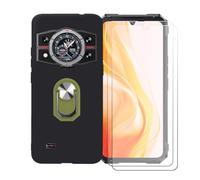 GYDQQKJ Coque avec 2X Verre Trempé écran Glass pour Cubot Kingkong 11 (6.72"), Housse Etui Flexible Protection Souple Silicone Gel Noir TPU Case Cover Anneau (Vert Anneau Telephone)