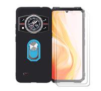 GYDQQKJ Coque avec 2X Verre Trempé écran Glass pour Cubot Kingkong 11 (6.72"), Housse Etui Flexible Protection Souple Silicone Gel Noir TPU Case Cover Anneau (Bleu Anneau Telephone)