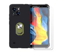 GYDQQKJ Coque avec 2X Verre Trempé écran Glass pour Oukitel WP32 Pro (6.0"), Housse Etui Flexible Protection Souple Silicone Gel Noir TPU Case Cover Anneau (Vert Anneau Telephone)