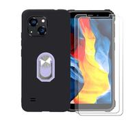 GYDQQKJ Coque avec 2X Verre Trempé écran Glass pour Oukitel WP32 Pro (6.0"), Housse Etui Flexible Protection Souple Silicone Gel Noir TPU Case Cover Anneau (Violet Anneau Telephone)