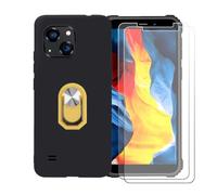GYDQQKJ Coque avec 2X Verre Trempé écran Glass pour Oukitel WP32 Pro (6.0"), Housse Etui Flexible Protection Souple Silicone Gel Noir TPU Case Cover Anneau (Jaune Anneau Telephone)