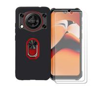 GYDQQKJ Coque avec 2X Verre Trempé écran Glass pour Oukitel WP53 Pro (6.52"), Housse Etui Flexible Protection Souple Silicone Gel Noir TPU Case Cover Anneau (Rouge Anneau Telephone)