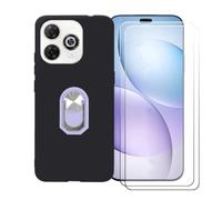 GYDQQKJ Coque avec 2X Verre Trempé écran Glass pour Wiko Hi Enjoy 80 Pro (6.70"), Housse Etui Flexible Protection Souple Silicone Gel Noir TPU Case Cover Anneau (Violet Anneau Telephone)