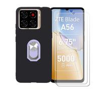 GYDQQKJ Coque avec 2X Verre Trempé écran Glass pour ZTE Blade A56 (6.75"), Housse Etui Flexible Protection Souple Silicone Gel Noir TPU Case Cover Anneau (Violet Anneau Telephone)