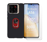 GYDQQKJ Coque avec 2X Verre Trempé écran Glass pour ZTE Blade A56 (6.75"), Housse Etui Flexible Protection Souple Silicone Gel Noir TPU Case Cover Anneau (Rouge Anneau Telephone)