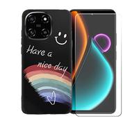 GYDQQKJ Coque avec Verre Trempé écran Glass pour Blackview Color 6, Housse Etui Flexible Protection Souple Silicone Gel Noir TPU Case Cover pour Blackview Color 6 (6.67") - LLM44